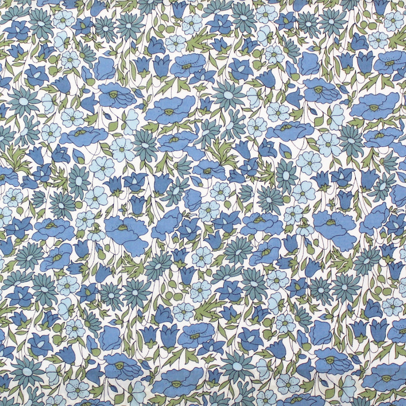 100% Cotton Tana Lawn™  Liberty Fabrics Poppy and Daisy  Blue and Green
