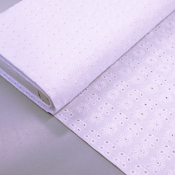 White Broderie Anglaise Fabric 100% cotton daisy design