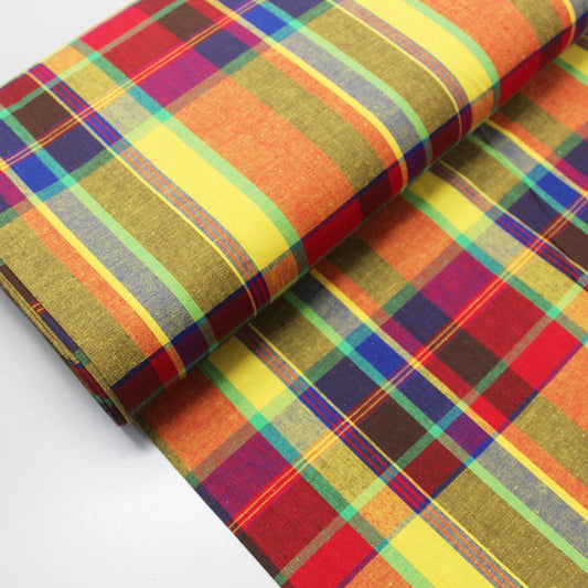 Multicoloured Yellow Check Madras Cotton Fabric