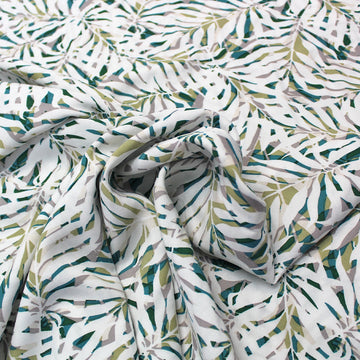 Khaki Tropical Leaf Print Viscose Fabric