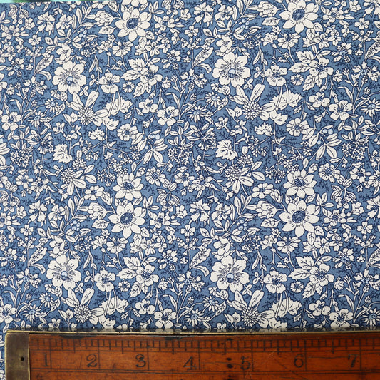 Autumn Flowers Cotton- Denim Blue