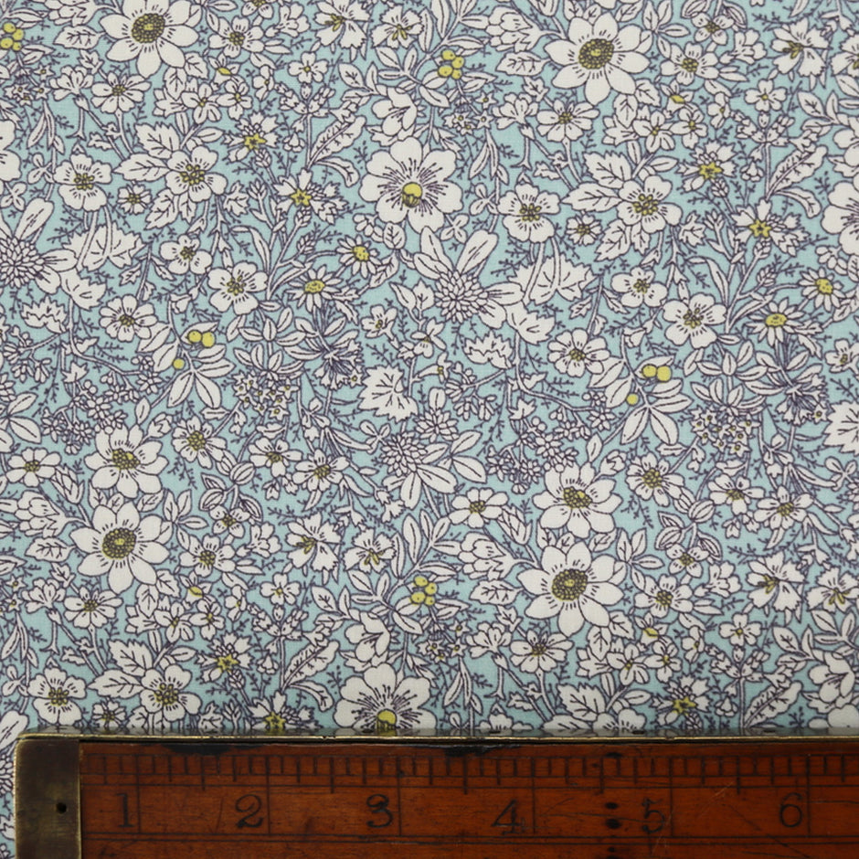 Autumn Flowers Cotton - Pale Blue