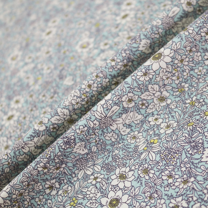 Autumn Flowers Cotton - Pale Blue