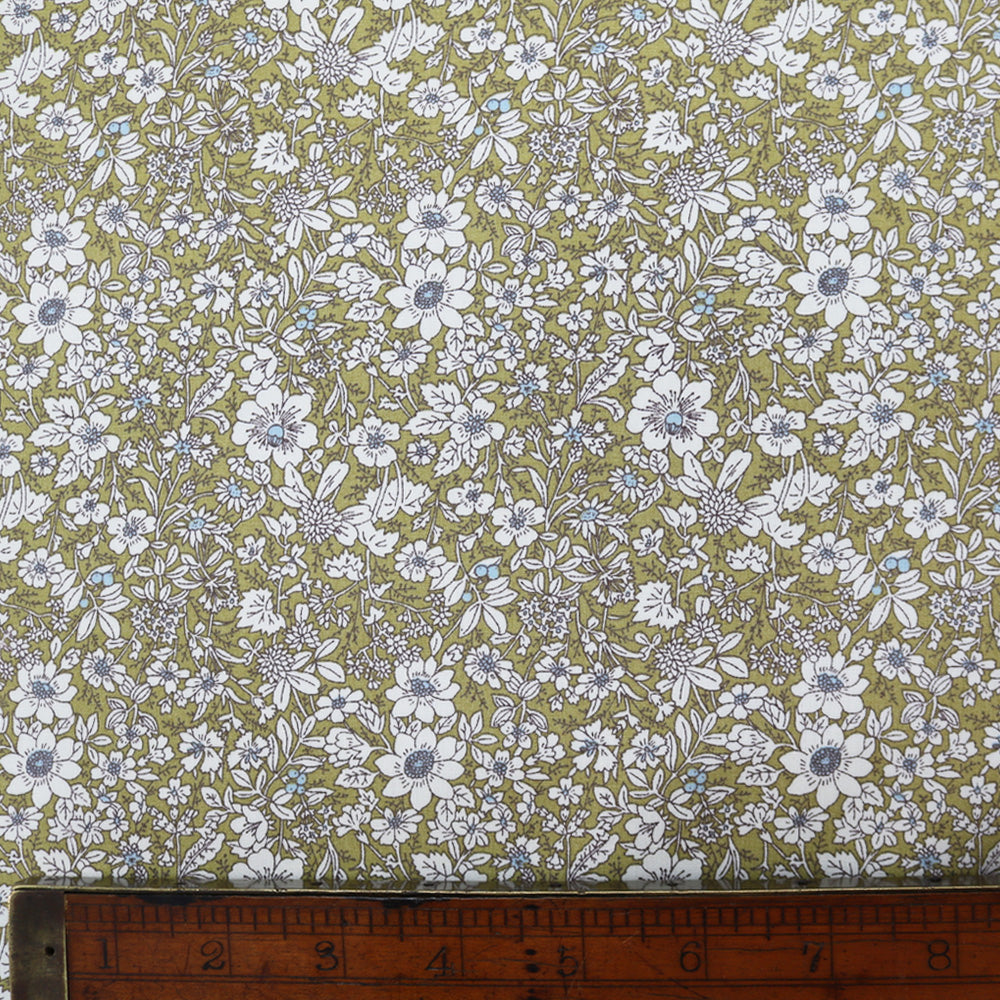 Autumn Flowers Cotton- Olive